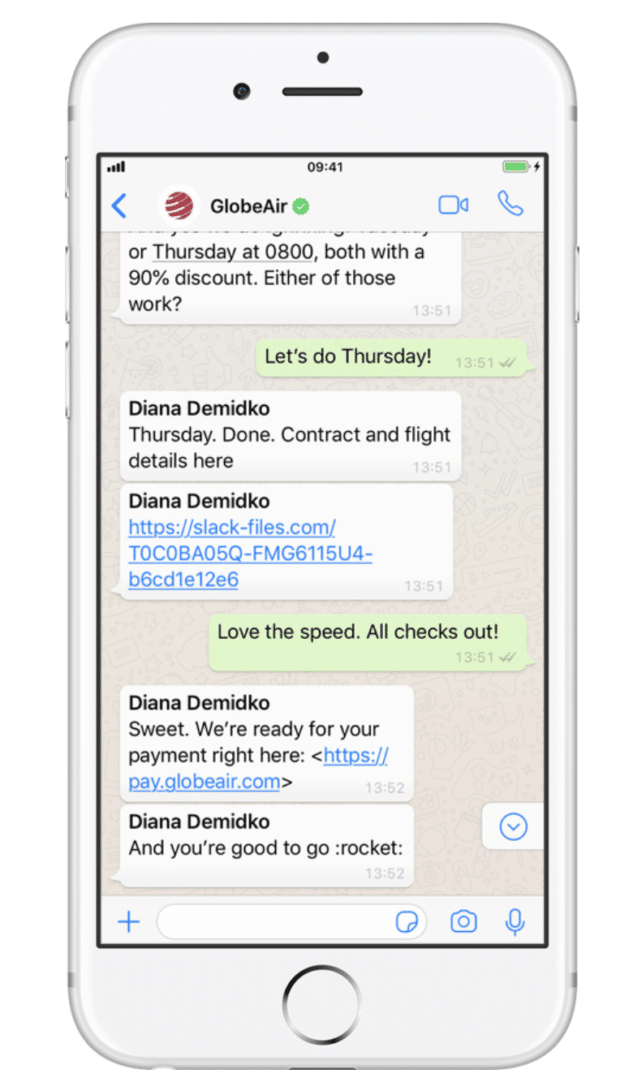 messaggi di GlobeAir su WhatsApp
