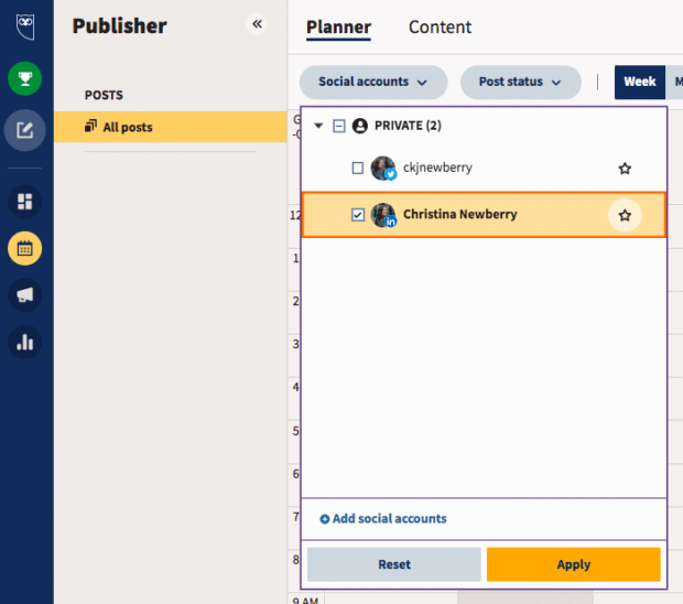 Navegación en el Planificador de Hootsuite
