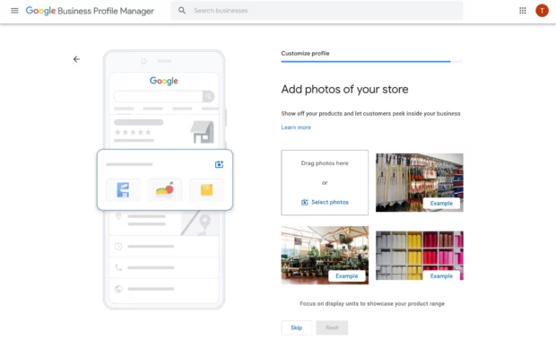 Customize profile and add photos of your store