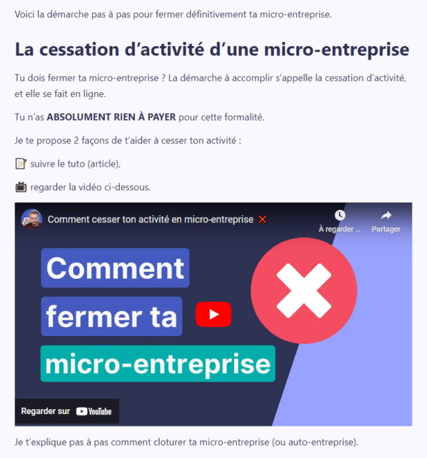 article la cessation d’activité d’une micro-entreprise avec tutoriel vidéo par la micro by flo