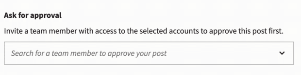 ask for approval section of hootsuite composer with drop down menu for adding team members