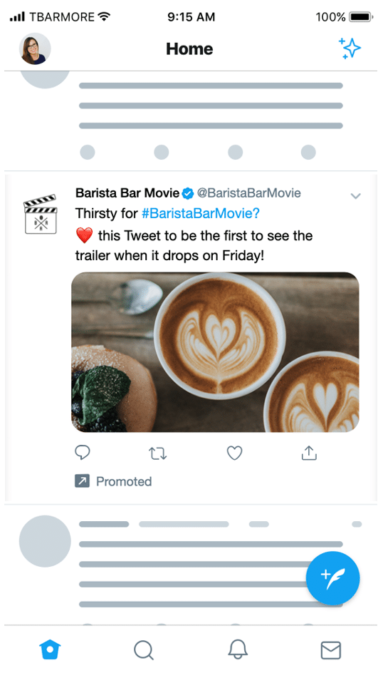 Barista Bar Movie Promoted branded notification