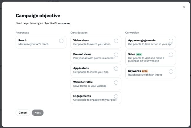 Campaign objective awareness consideration or conversion