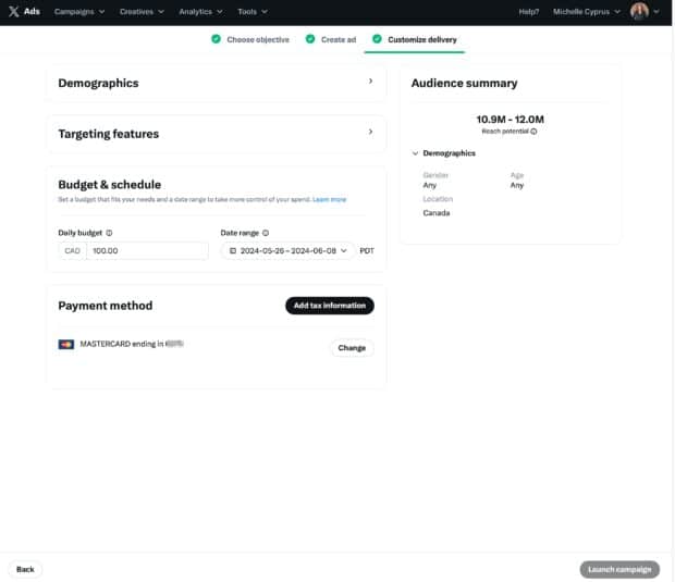 Demographics targeting features audience summary