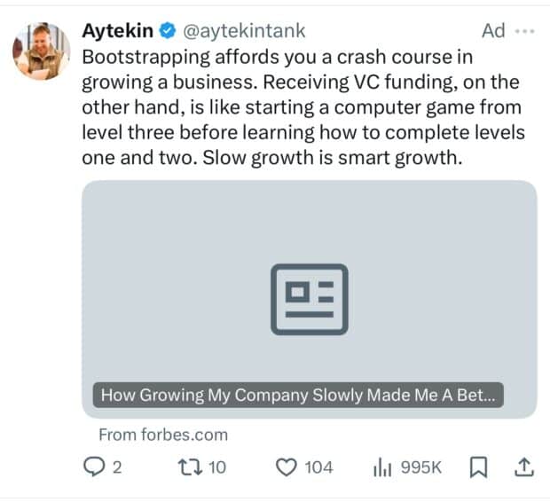 Forbes text ad Venture Capital funding article