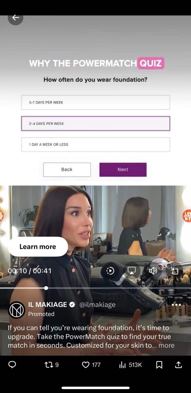 Power Match quiz how often do you wear foundation X poll