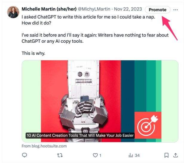 Promote Tweet ChatGPT article