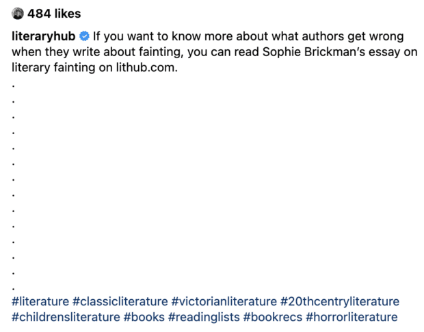 instagram caption from @literaryhub with a variety of hashtags including #literature, #classicliterature, and more