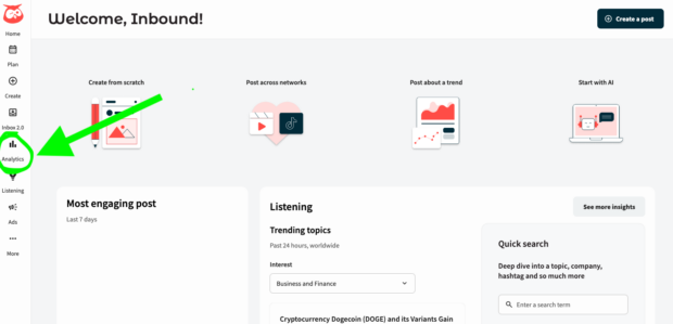 Hootsuite account analytics left side bar