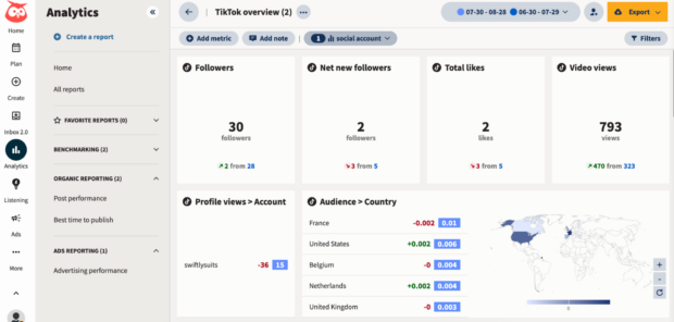 Hootsuite Analytics TikTok overview report