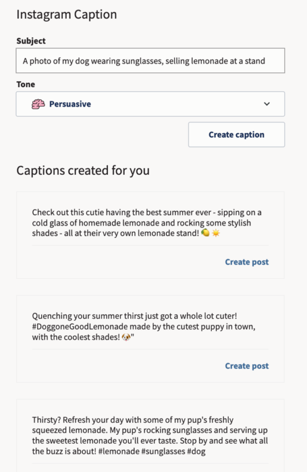 OwlyWriter AI instagram caption subject and tone