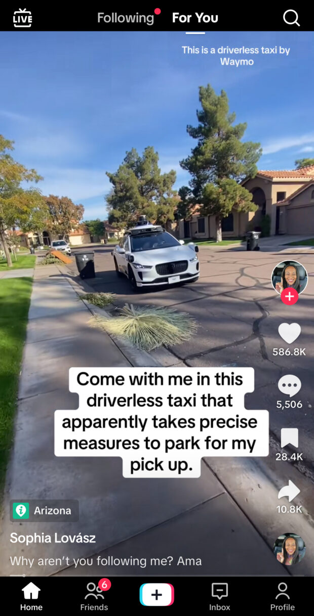 Come with me in this driverless taxi that takes precise measures to park for my pick up