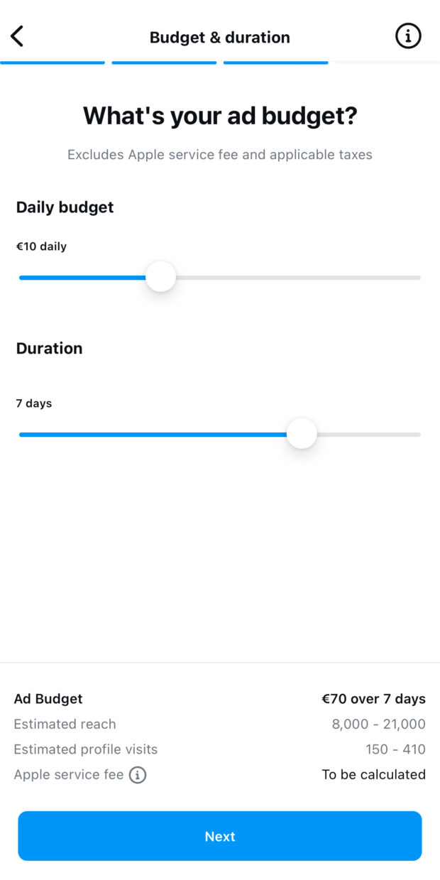 Ad daily budget and duration