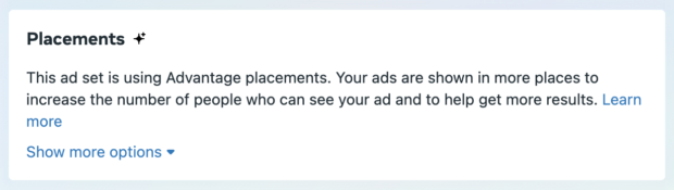 Choose ad placements set to Advantage placements