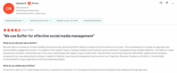 customer review we use Buffer for effective social media management