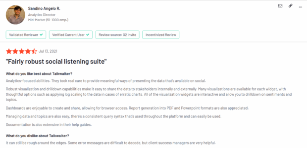 Talkwalker customer review fairly robust social listening suite