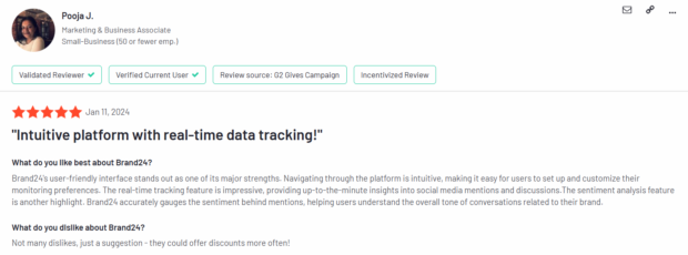 Brand24 customer review intuitive platform with real time data tracking