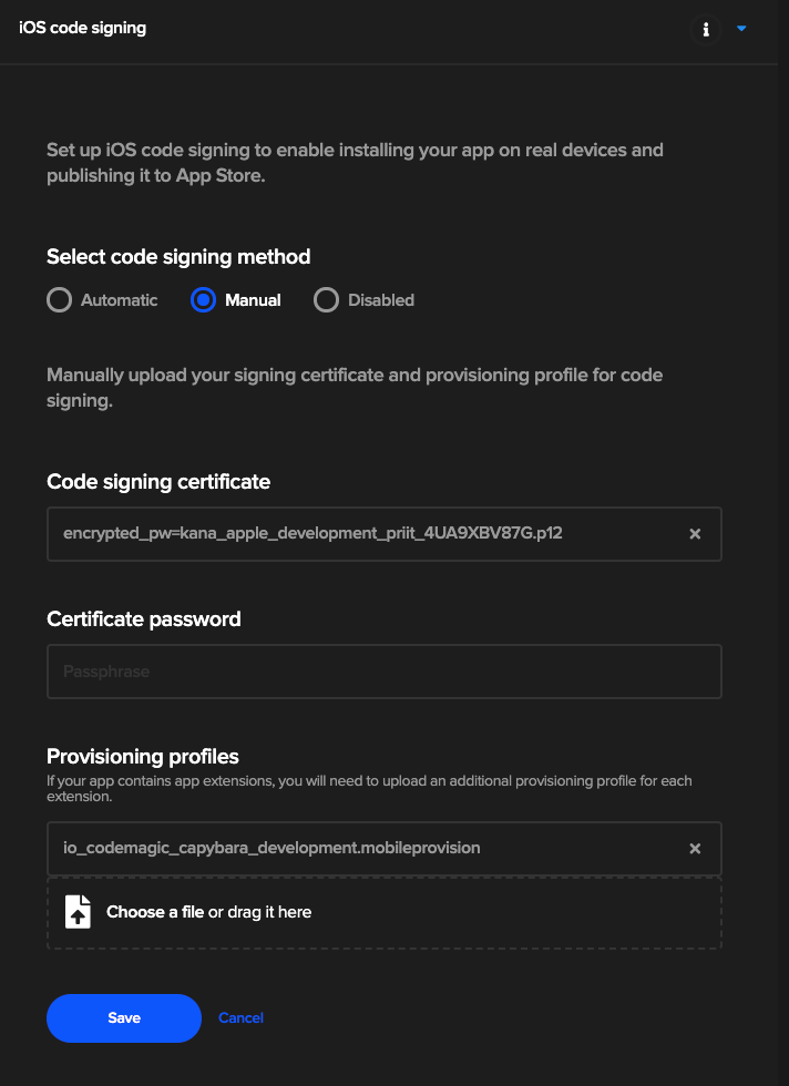 Manual code signing setup