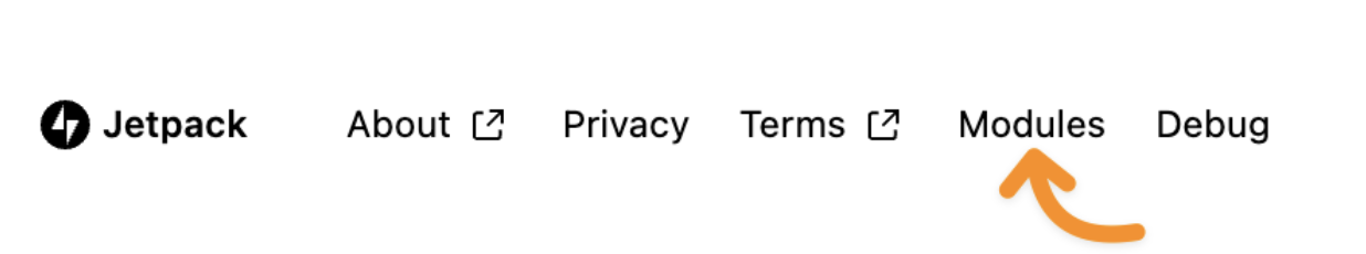Link naar Jetpack-modules in de voettekst van het Jetpack-dashboard.