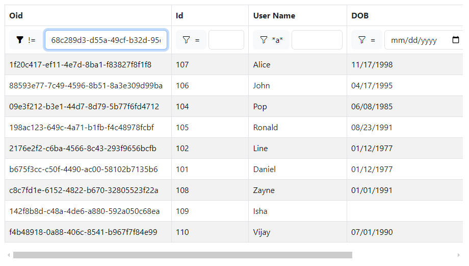 Blazor Bootstrap: Grid Component - Guid filter