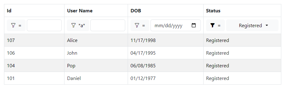 Blazor Bootstrap: Grid Component - Enum filter