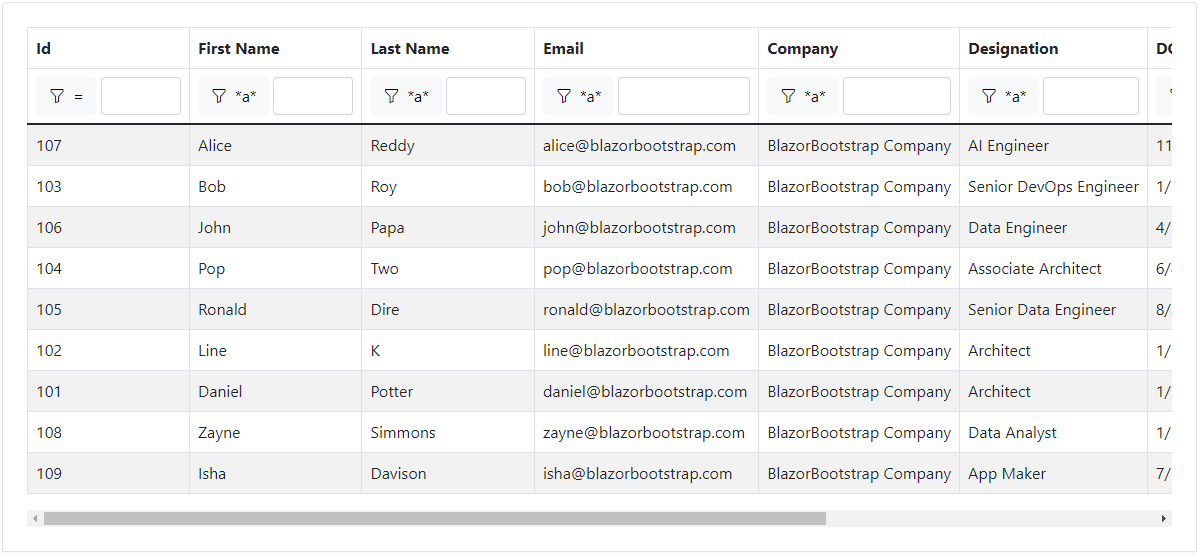 Blazor Bootstrap: Grid Component - Increase filter textbox width