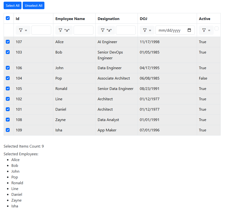 Blazor Bootstrap: Grid Component - Select all or unselect all programmatically