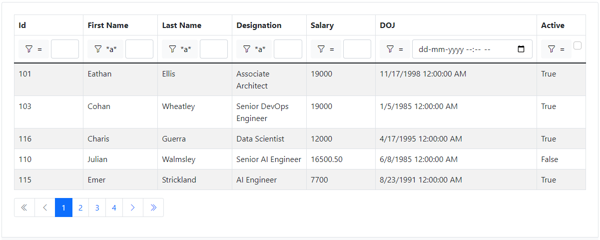 Blazor Bootstrap: Grid Component - Server side filtering, paging and sorting