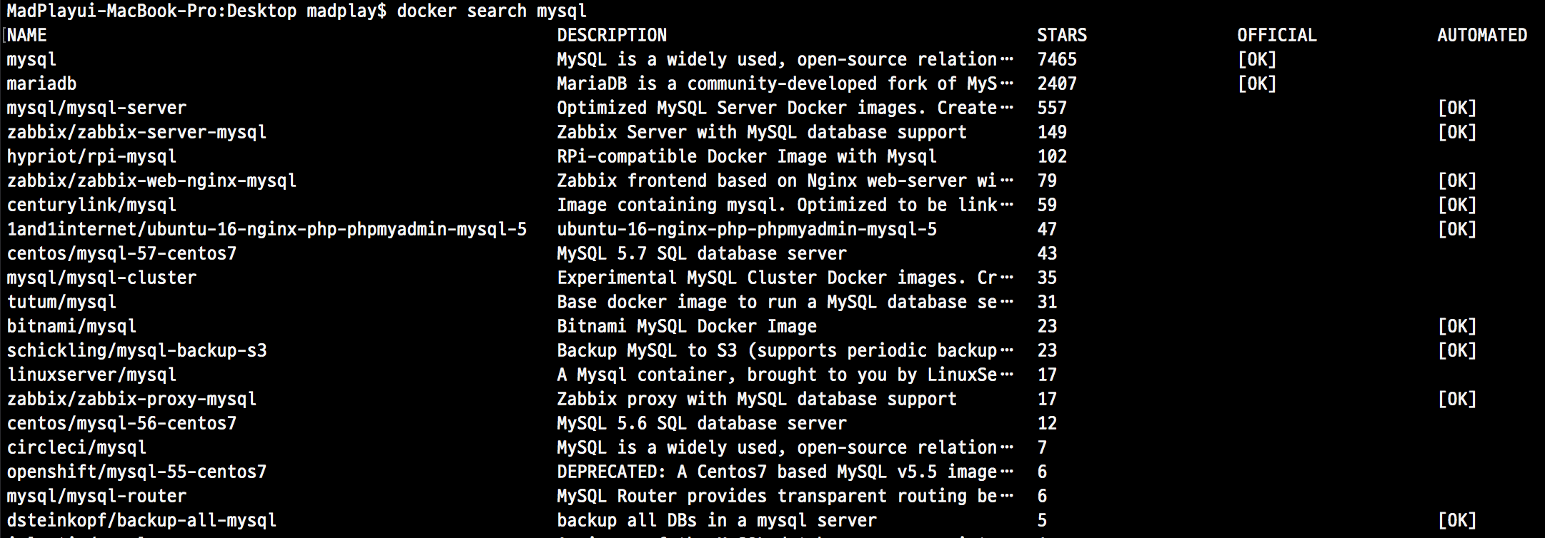 docker search result