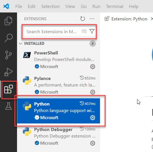 Install the Python Extension for Visual Studio Code Install the Python Extension for Visual Studio Code