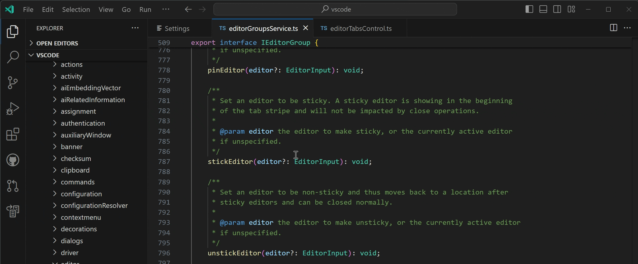 隐藏编辑器选项卡栏