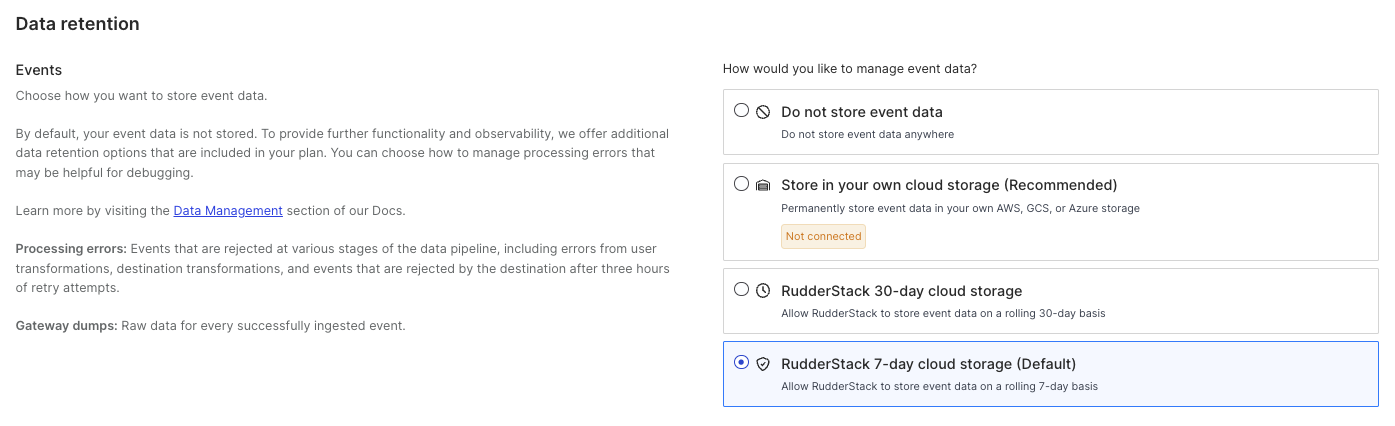 Choose your data storage option.