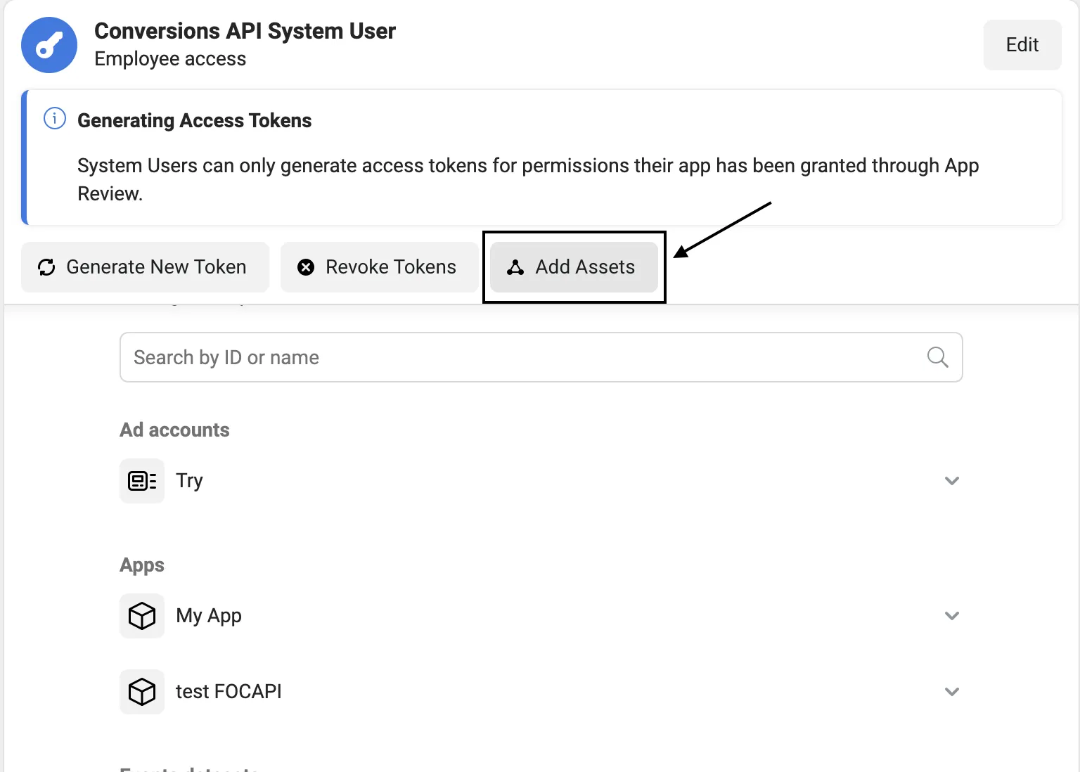Add Assets option