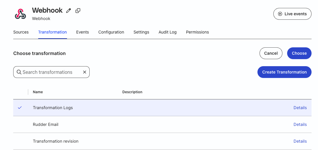 Connecting a transformation to existing destination