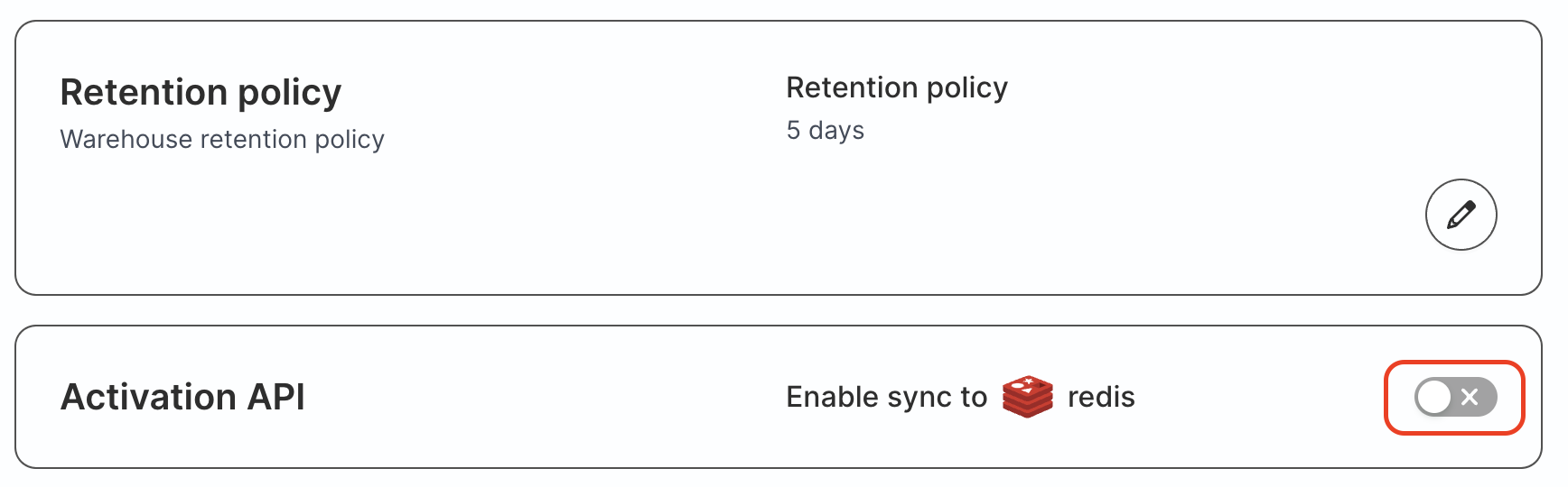 Toggle API in Settings