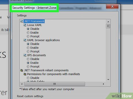 Step 6 Navigate to the section called “Security Settings – Internet Zone.