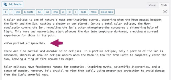 adding headers in html in the classic editor